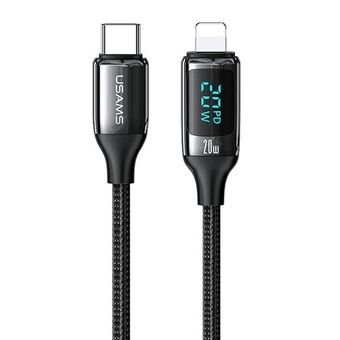 USAMS U78 USB-C til Lightning LED 1,2m 20W PD Fast Charge Braided Kabel Svart / Svart SJ545USB01 (US-SJ545)