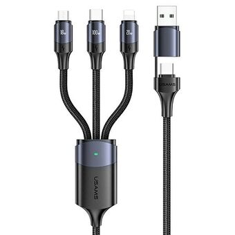 USAMS-kabel U71 3-i-1 1.2m 6A Hurtiglading svart (USB/USB-C til lightning/microUSB/USB-C) SJ511USB01 (US-SJ511)