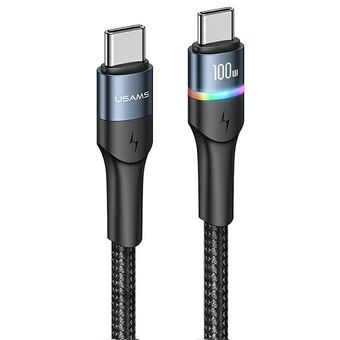 USAMS Kabel pleciony U76 USB-C til USB-C 100W PD Hurtiglading 1,2m svart/sort SJ537USB01(US-SJ537)