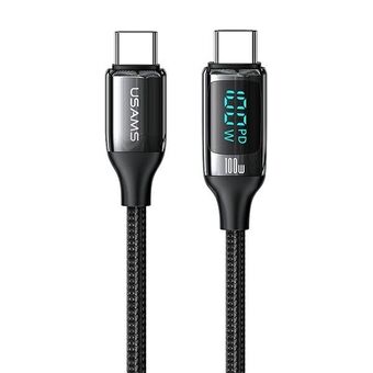 USAMS Kabel flettet U78 USB-C til USB-C LED 2m 100W Hurtiglading svart SJ558USB01 (US-SJ558)