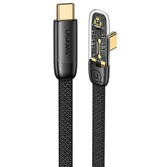USAMS vinklet kabel USB-C til USB-C PD 100W Hurtiglading Iceflake Series 1,2m Svart/Sort SJ584USB01 (US-SJ584)
