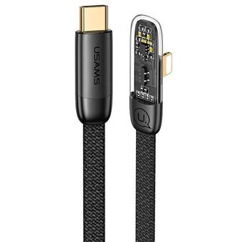 USAMS vinklet kabel USB-C til Lightning PD 20W Hurtiglading Iceflake Series 2m svart/svart SJ586USB01 (US-SJ586)