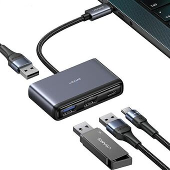 USAMS Adapter HUB 4 i 1, 2xUSB 2.0/USB 3.0/ USB-C grå/svart SJ627HUB01 (US-SJ627)