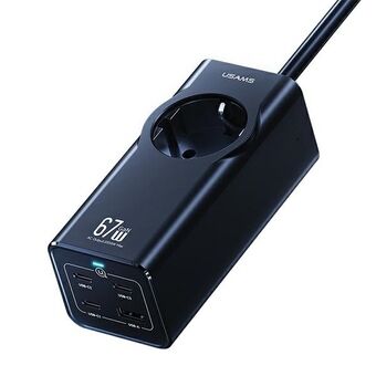USAMS Strømforsyningsliste 67W 3x USB-C + USB-hurtiglading Forlengelseskabel EU svart CC225TC01 (US-CC225)