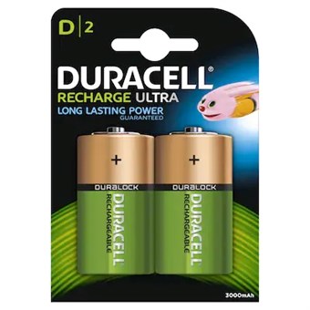 Duracell 3000mAh Oppladbare D-batterier - 2 stk