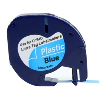 Dymo LetraTag-etikett svart tekst på blå tape (91205) 12 mm × 4M (S0721670)