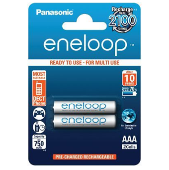Panasonic Eneloop AAA oppladbare batterier 750 mAh - 2 stk