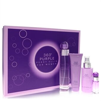Perry Ellis 360 Purple by Perry Ellis - Gift Set -- 3.4 oz Eau De Parfum Spray + .25 oz Mini EDP Spray + 4 oz Body Mist Spray + 3 oz Shower Gel - for kvinner