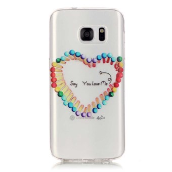 Stilig gjennomsiktig Samsung Galaxy S7 Edge silikondeksel Regnbuefarget hjerte