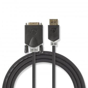 Displayport kabel | DisplayPort hann | DVI-D 24 + 1-pins hann | 1080p | Gullbelagt | 2,00 m | Runde | PVC | Antrasitt | Plastpose