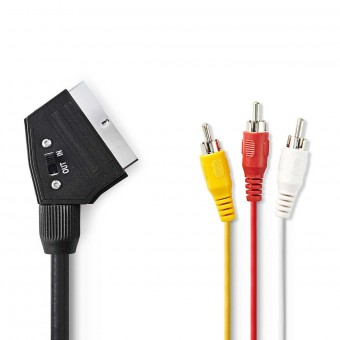 SCART-kabel | SCART He | 3x RCA hann | Forniklet | Byttbar | 480p | 2,00 m | Runde | PVC | Svart | Blemmer