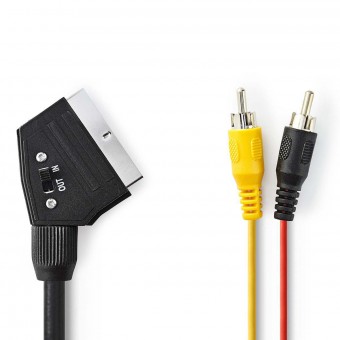 SCART-kabel | SCART He | 2x RCA hannkontakt | Forniklet | Byttbar | 480p | 2,00 m | Runde | PVC | Svart | Plastpose