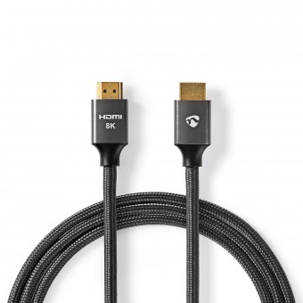 HDMI™-kabel | HDMI™-kontakt | HDMI™-kontakt | 8K@60Hz | eARC | Gullbelagt | 1,00 m | Bomull | Antrasitt / Gun Metal Grey | Dekk vindusboks