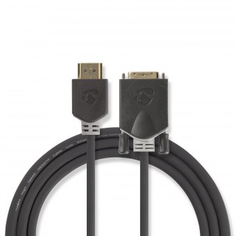HDMI™-kabel | HDMI™-kontakt | DVI-D 24 + 1-pins hann | 1080p | Gullbelagt | 2,00 m | Bare | PVC | Antrasitt | Vindusboks med Eurolås