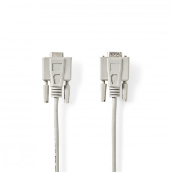 Seriell kabel | D-SUB 9-pins hann | D-SUB 9-pins hunn | Forniklet | 10,0 m | Runde | PVC | Elfenben | Plastpose