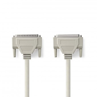 Seriell kabel | D-SUB 25-pins hann | D-SUB 25-pins hunn | Forniklet | 10,0 m | Runde | PVC | Elfenben | Plastpose