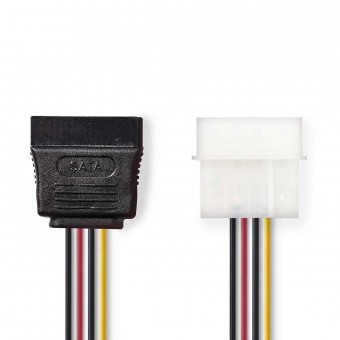 Intern strømkabel | Molex hann | SATA 15-pins hunn | Gullbelagt | 0,15 m | Runde | PVC | Flerfarget | Plastpose