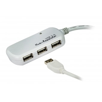 Active Usb 2.0-forlengelseskabel USB A hann - 4x USB-hub 12 m elfenben