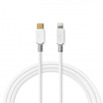 USB-kabel | USB 2.0 | Apple Lightning 8-pins | USB-C™ hann | 480 Mbps | Gullbelagt | 3,00 m | Runde | PVC | Grå/Hvit | Vindu boks