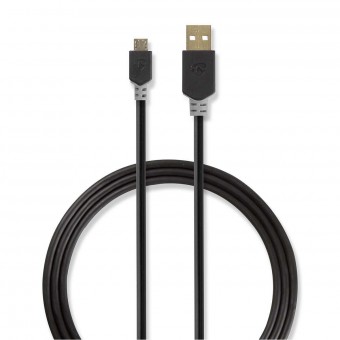 USB-kabel | USB 2.0 | USB-A hann | USB Micro-B hanne | 480 Mbps | Gullbelagt | 3,00 m | Runde | PVC | Antrasitt | Vindu boks