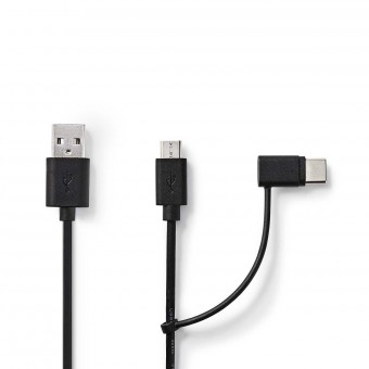 2 i 1 kabel | USB 2.0 | USB-A hann | USB Micro-B hann / USB-C™ hann | 480 Mbps | 1,00 m | Forniklet | Runde | PVC | Svart | Blemmer