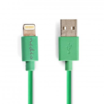 Lynkabel | USB 2.0 | Apple Lightning 8-pins | USB-A hann | 480 Mbps | Forniklet | 1,00 m | Runde | PVC | Grønn | Plastpose