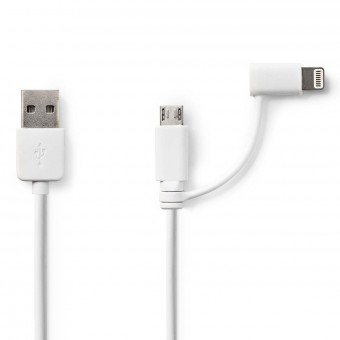 2 i 1 kabel | USB 2.0 | USB-A hann | Apple Lightning 8-pins / USB Micro-B hanne | 480 Mbps | 1,00 m | Forniklet | Runde | PVC | Hvit | Plastpose