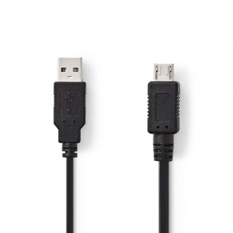 USB-kabel | USB 2.0 | USB-A hann | USB Micro-A | 480 Mbps | Forniklet | 2,00 m | Runde | PVC | Svart | Plastpose