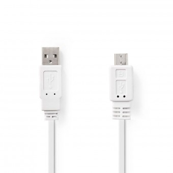 USB-kabel | USB 2.0 | USB-A hann | USB Micro-B hanne | 480 Mbps | Forniklet | 1,00 m | Flat | PVC | Hvit | Plastpose