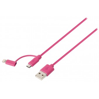 2-i-1 ladekabel USB A hann - Micro B hann 1,00 m Rosa