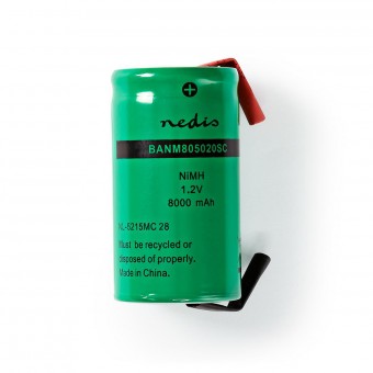 Oppladbar Ni-MH batteripakke | 1,2 V| Betalbar | 8000 mAh | Forhåndslastet | 1-polybag | N/A | Loddebolt | Grønn