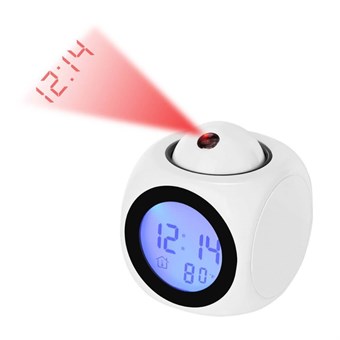  Projektorklokke med LED-skjerm - Termometer - Snooze funksjon - Hvit