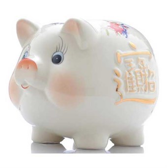 Piggy Bank - Hvit håndmalt piggy bank med kinesiske ornamenter - BEGRENSET MODELL