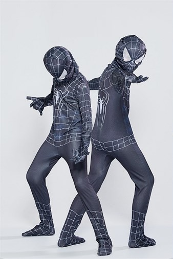 Spiderman Black Tight Costume - Barn - Inkl. Drakt + Maske - Stor - 120-130 cm