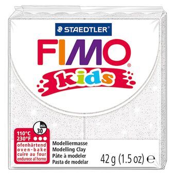 Fimo Kids modellering leire hvit glitter, 42gr