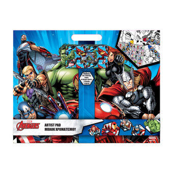 Tegneblokk Avengers med klistremerker og 3 fargestifter, 40 ark