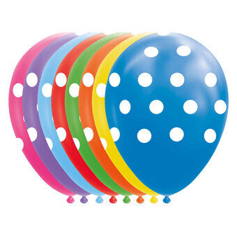 Ballonger, prikker, blandede farger, 30cm, 8 stk.