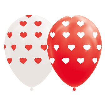 Ballonger Hjerter Rød/Hvit 30cm, 8stk.