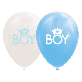 Ballonger Sønn Babyblå/Hvit 30cm, 8 stk.