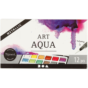 Art aqua akvarellmaling metallic, 12 farger