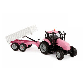 Kids Globe Die-cast Traktor med tilhenger - Rosa