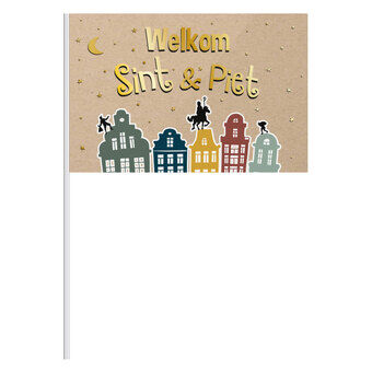 Viftende flagg \'Velkommen Sint & Piet\', 30x20cm