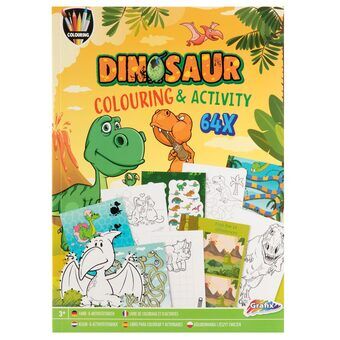 Fargeleggings- og aktivitetsbok Dino, 64 sider.