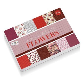 Hobbypapp med folie, 24 Ark - blomster