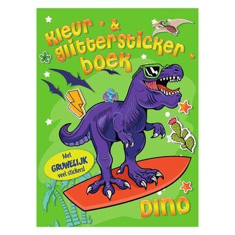 Farge- og glitter-klistremerkebok Dino