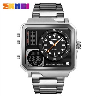 SKMEI Dual Display Herre Sport Klokke Large Dial Stoppeklokke Alarm Digital Watch - Sølv