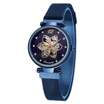 FORSINING Dameklokke Automatiske mekaniske klokker med rustfri Steel Classic Fashion armbåndsur lysende display - blå