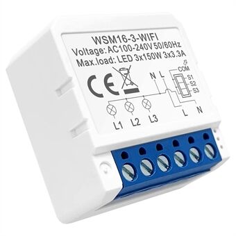 AVTTO WSM16 3-Gang Smart WiFi Switch APP Stemmekontroll Mini DIY Light Switch Module