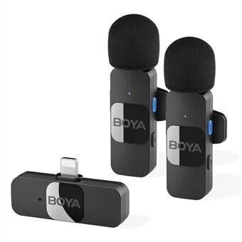 BOYA BY-V2 Wireless Lavalier Lapel Microphone Omnidirectional Condenser Recording Mic with 2 Transmitters +1 Receiver