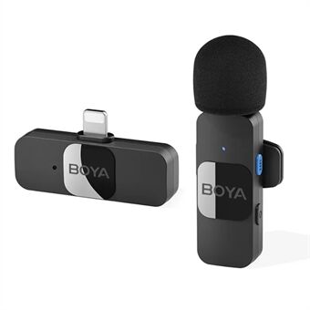 BOYA BY-V1 Wireless Lavalier Microphone Omnidirectional External Mini Condenser Mic with 1 Transmitter + 1 Receiver for Interview Video
